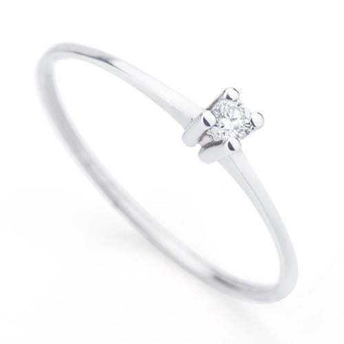 Anel em ouro branco solitário diamante joiasgold