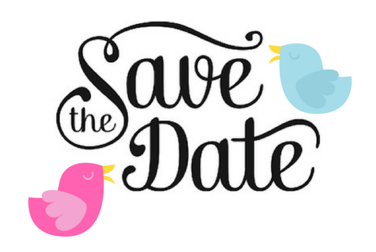 Imagens com desenho de dois passarinhos, escrito the save date