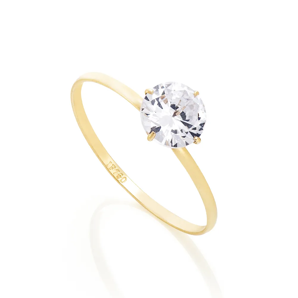 Anel de Ouro 18k Solitário Zircônia 6mm an35963