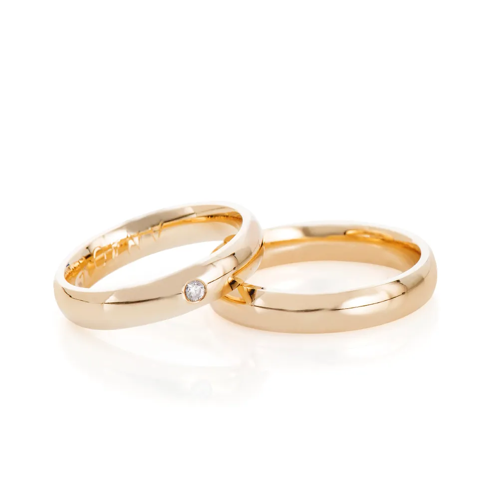 Par de Alianças de Casamento Ouro 18K Anatômica 3,8mm Diamante al40039